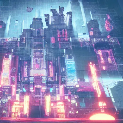 Prompt: a cyberpunk castle