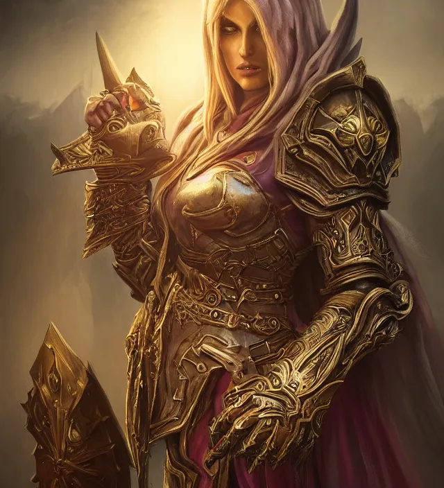 Image similar to Sylvanas Windrunner portrait, intricate ornate armor, subject in the middle of the frame, rule of thirds, golden ratio, elegant, digital painting, octane 4k render, zbrush, hyperrealistic, artstation, concept art, smooth, sharp focus, illustration from Warcraft by Ruan Jia and Mandy Jurgens and Artgerm and William-Adolphe Bouguerea