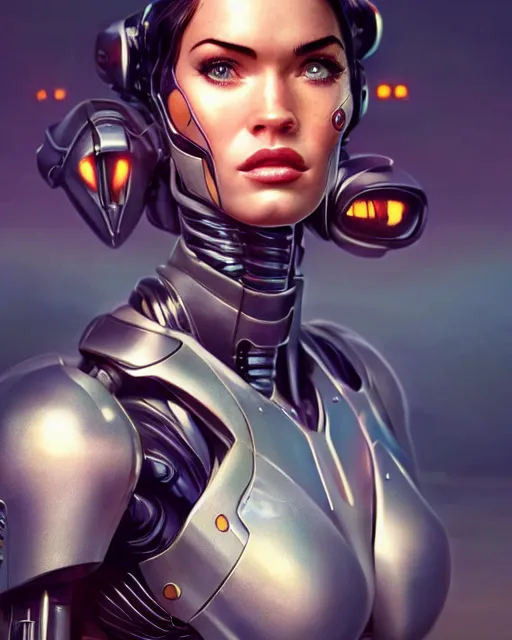 Image similar to weta disney pixar movie still portrait photo of megan fox as cyborg woman by pixar, by weta, wlop, ilya kuvshinov, rossdraws, artgerm, maxim cover, latex, sweaty, iridescent, bright morning, anime, liosh, mucha