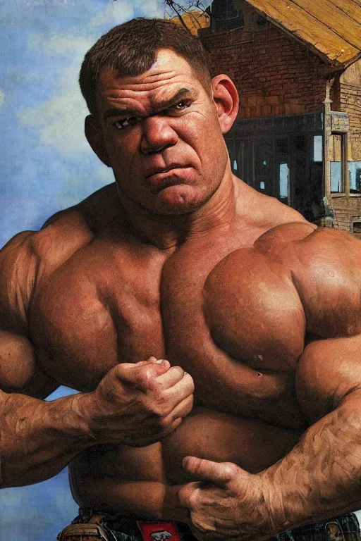 Prompt: upper body and head portrait of huge hulking absurdly muscular jocko willink as marvel character wearing plaid shirt and pants against simple background by alex ross and lawrence alma tadema and norman rockwell and greg staples, high detail