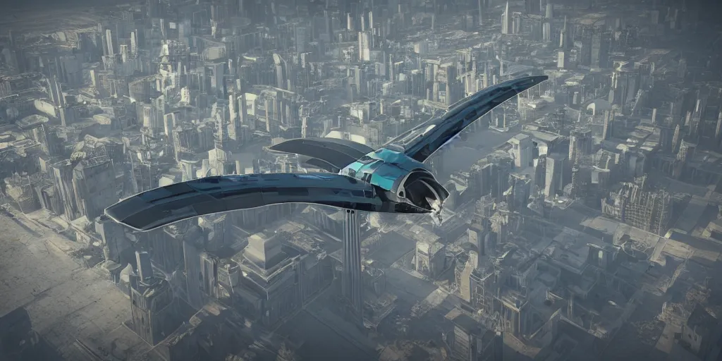 Image similar to wingless anti gravity aircraft flying over future cities, 3 dmax, vray, maya, pixar, unrea 5, hyperrealistic, octane render, dynamic lighting, intricate detail.