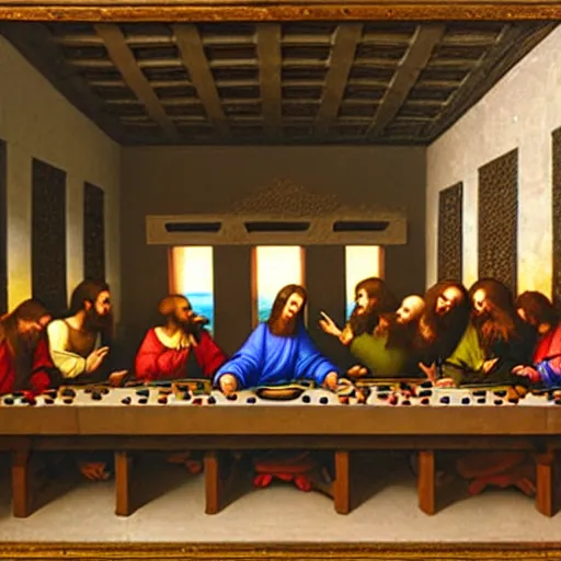 Image similar to isometric The Last Supper by Da Vinci