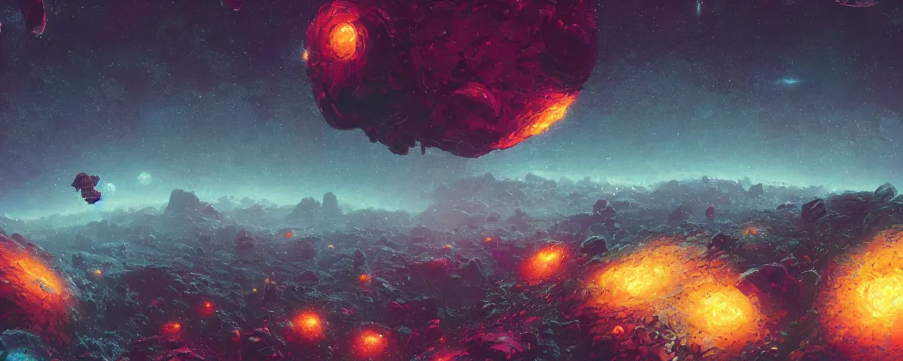 Image similar to ” rocky asteroid floating in space, [ cinematic, detailed, epic, widescreen, opening, establishing, mattepainting, photorealistic, realistic textures, octane render, art by paul lehr ] ”