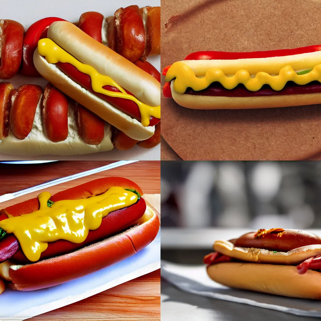 Prompt: an over compressed jpg of a hotdog