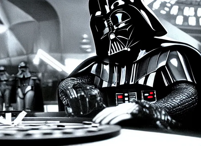 Image similar to film still of Darth Vader gambling in vegas in Star Wars The Empire Strikes Back,