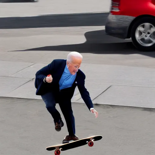 Image similar to joe biden riding a skateboard, realistic, hd