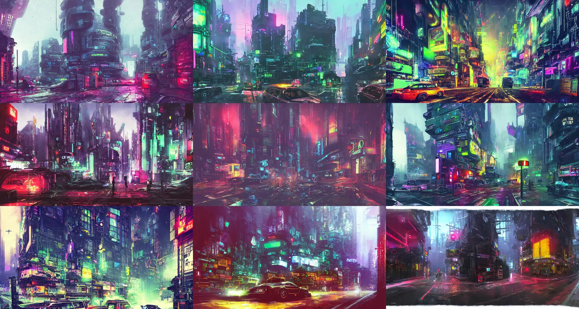 Prompt: a cyberpunk Google streetview of a road in London, by Paul Lehr