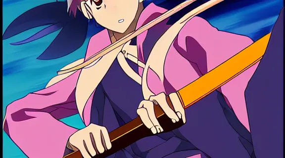 Prompt: Anime Screenshot of a Tohru HOLDING A KATANA at night, strong blue rimlit, visual-key, Nighttime Moonlit, cowboy shot anime illustration BY STUDIO TRIGGER