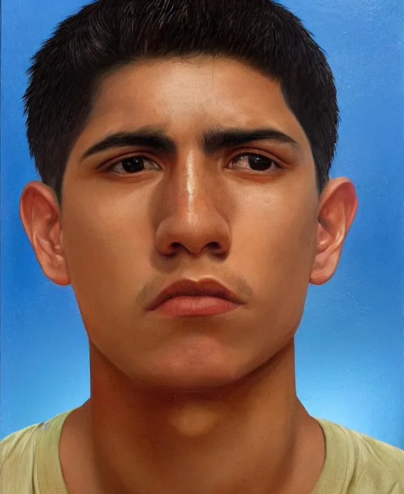 Image similar to heroic portrait of a handsome young mexican prisoner art by denys tsiperko and bogdan rezunenko, hyperrealism