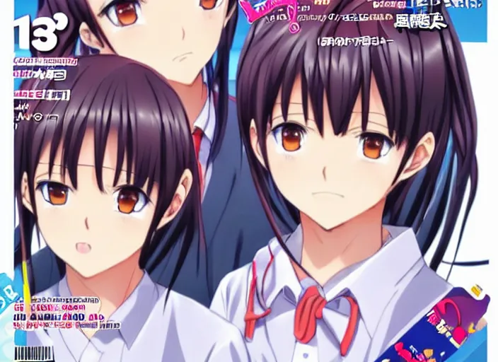 Image similar to ;Weekly Shonen Jump Issue 14, cover, 2000 clannad shuffle toheart event'anime illustration japanese very very beautiful cute girls doing cute things trending on artstation pixiv makoto shinkai smiling super detailed eyes eyebrowless symmetry face visual novel hairpin star