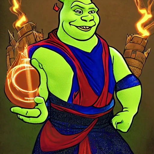 Image similar to Shrek as dr strange