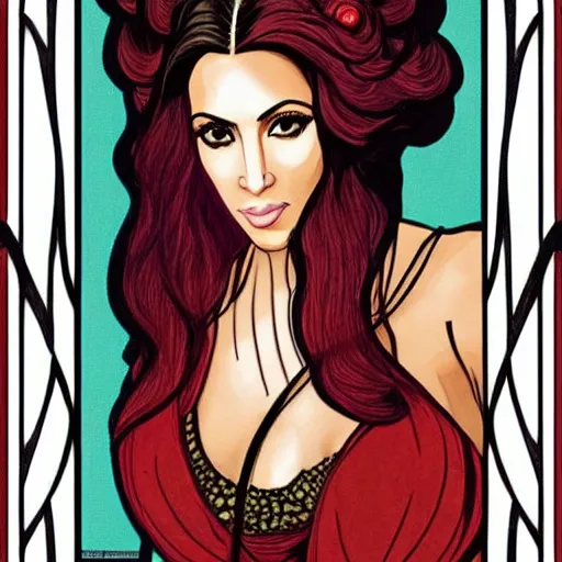 Image similar to art nouveau - style kim kardashian