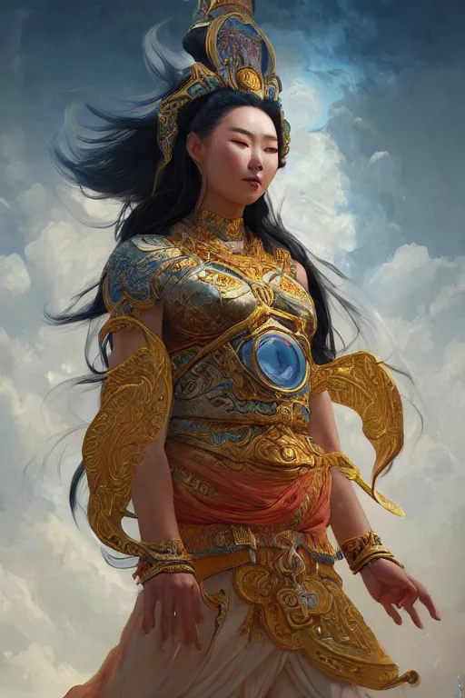 Image similar to goddess of the mongolia, highly detailed, digital painting, artstation, concept art, smooth, sharp focus, illustration, unreal engine 5, 8 k, art by artgerm and greg rutkowski and edgar maxence