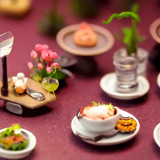 Prompt: miniature fancy restaurant, macro photo