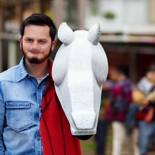 Prompt: man wearing horse head mask