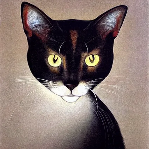 Image similar to a cat that shoots laser beams from the eyes, painted by caravaggio