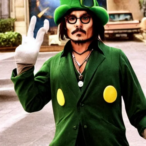 Image similar to Johnny Depp as Luigi in Live-action Super Mario Bros movie