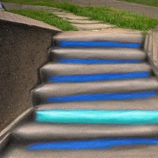 Image similar to a sidewalk chalk drawing of a twisting staircase leading to a sorrowful abyss