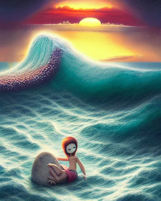 Prompt: big tsunami, shore, sunset, hyper realistic, artstation, illustration, nicoletta ceccoli, mark ryden, lostfish, dan decarlo, bob clampett, max fleischer, digital paint, matte paint, vivid colors, detailed and intricate environment