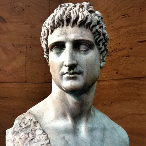 Prompt: roman statue of Caesar, hair texture, impressionist oil painting