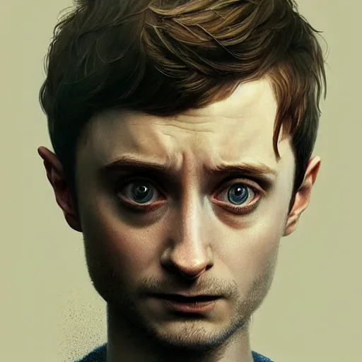 Image similar to portrait of elijah wood dressed and acting as daniel radcliffe, photo realistic, highly detailed, perfect face, fine details, by ha gyung, zac retz, peter mohrbacher, hans thoma, greg rutkowski, alexandros pyromallis