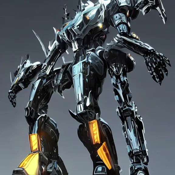 Prompt: cinematic shot, 35 foot tall extremely detailed beautiful handsome quadrupedal western robot mecha dragon, sharp edged black armor, shining gold accents around the edges, sleek OLED blue visor for eyes, four legs, walking in busy neon city streets, sharp claws, epic shot, highly detailed art, sci fi, furry, 3D realistic, warframe fanart, destiny fanart, furry art, dragon art, feral art, macro art, furaffinity, DeviantArt, sofurry