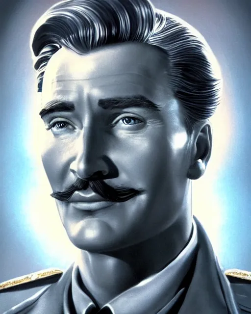 Image similar to Errol Flynn as a scientist. 1980s dystopian Soviet Russia, propaganda screens. Unreal engine, fantasy art by Katerina Ladon. Faithfully depicted facial expression, perfect anatomy global illumination, radiant light, detailed and intricate environment