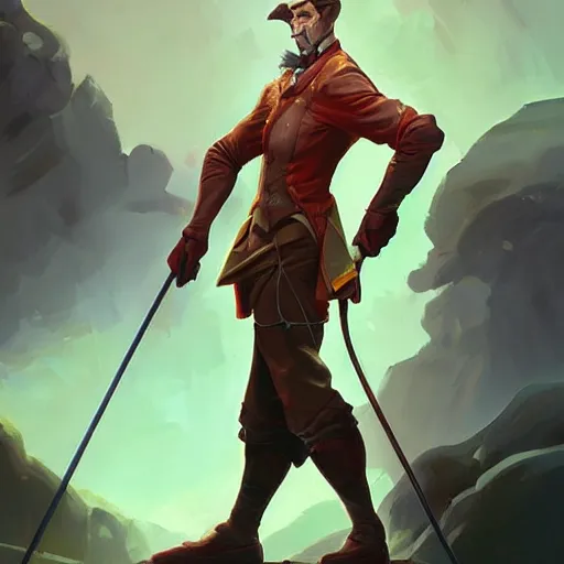 Prompt: distinguished nobleman with electrified walking cane, portrait, behance hd artstation, style of jesper ejsing