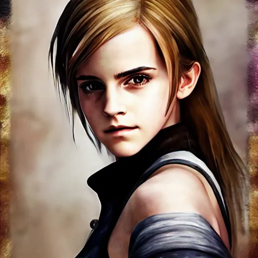 Prompt: portrait of emma watson final fantasy vii water - color painting by amano yoshitaka ultra realistic highlyz detailed sharp focus cinematic light