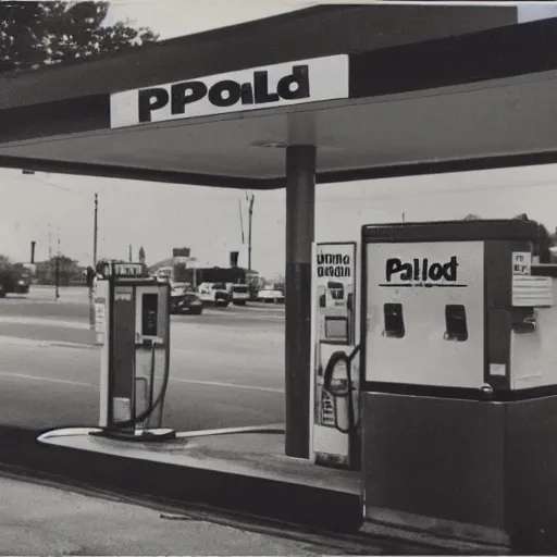 Image similar to polaroid of a gas station from 1 9 6 8