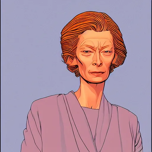 Image similar to tilda swinton retro minimalist portrait by jean giraud, moebius starwatcher comic, 8 k