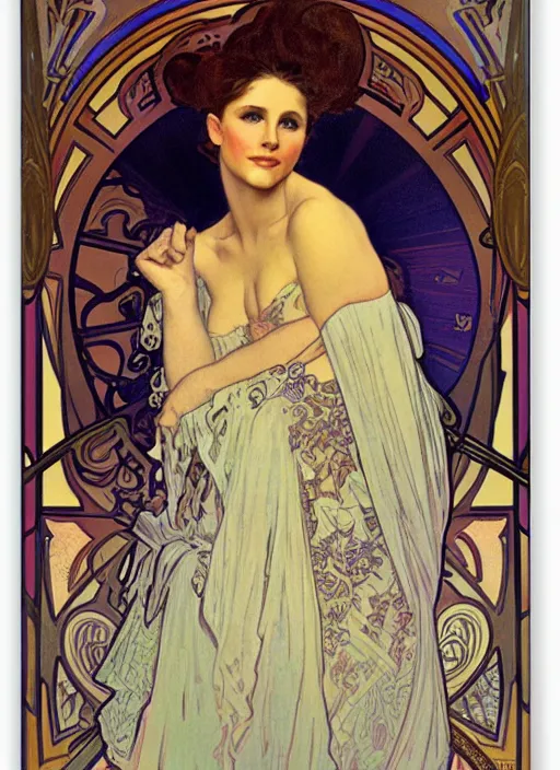 Image similar to portrait of kristen bell by alphonse mucha