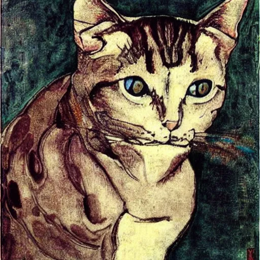 Prompt: cat by egon schiele