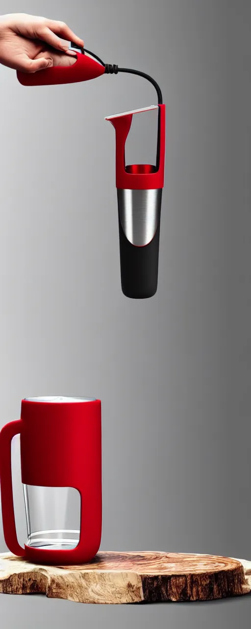 Image similar to a stylish handheld electric beverage mixer ; natural materials ; industrial design ; behance ; le manoosh ; pinterest ; if design award ; red dot design award