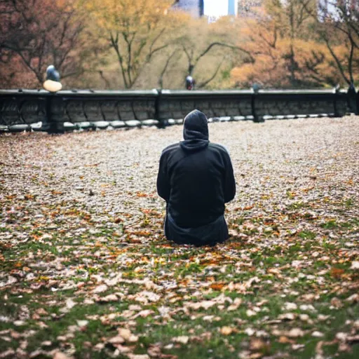 Prompt: a guy taking a dump in central park