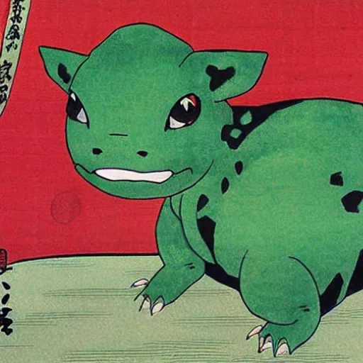 Image similar to Beautiful Ukiyo-e painting of a bulbasaur