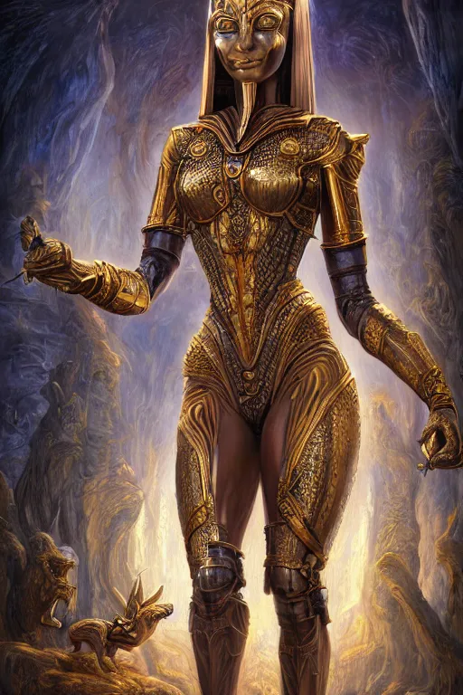 Prompt: portrait of a beautiful female atlantean anubis alien warrior, regal, realistic, refined, detailed digital art, oil painting, michael cheval, esao andrews, art frahm, steampunk, walt disney ( 1 9 3 7 ), highly detailed, cinematic lighting, unreal engine, 8 k, hd