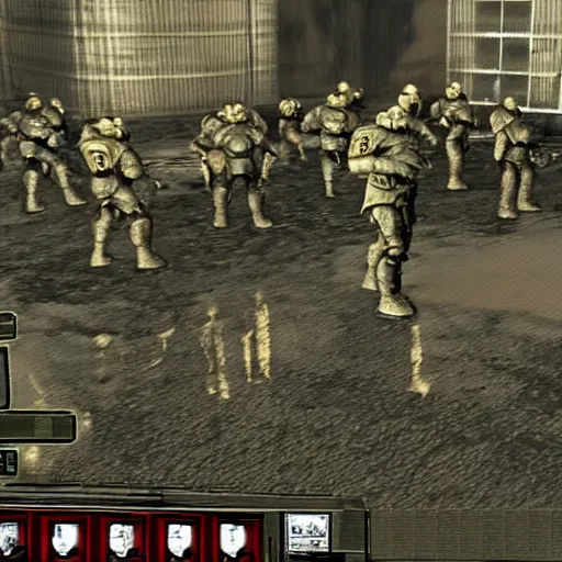 Prompt: joe biden as president in fallout 2 enclave base surrounded by soldiers in power armor, game screenshot