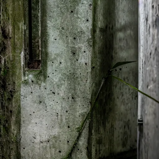 Prompt: Taiwan holiday alleyway concrete rust mould moss cinematic abandoned nature plants split lighting shallow depth of field 40mm lens