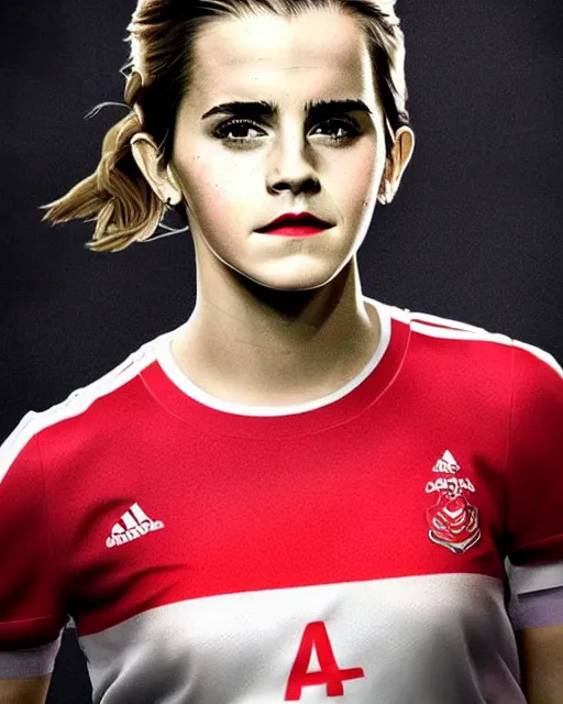 Image similar to a portrait of emma watson as a lokomotiv football player, hyper realistic, highly detailed