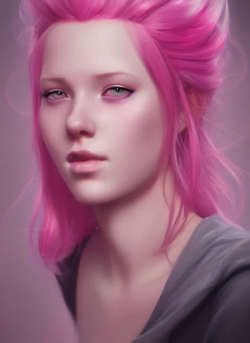 Image similar to a digital painting of a girl with pink hair, a photorealistic painting by charlie bowater, cgsociety, photorealism, daz 3 d, photorealistic, digital illustration