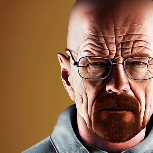 Image similar to close up, cropped award winning photo of walter white wearing pink headphones and sitting at his desk gaming, incredibly detailed, sharp focus, hyper realistic