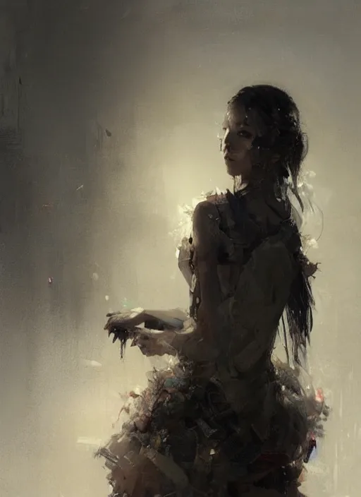 Image similar to female geshia girl, beautiful face, rule of thirds, intricate outfit, spotlight, digital painting, by greg rutkowski, by jeremy mann,