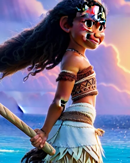 Image similar to moana, detailed perfect face, exquisite details, fire magic, mid view, design on a white background, by studio muti, greg rutkowski makoto shinkai takashi takeuchi studio ghibli