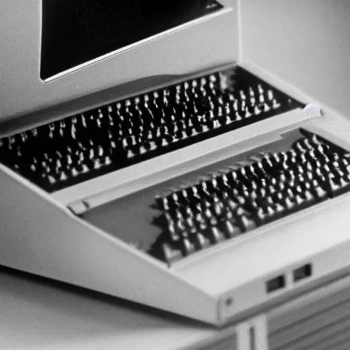 Prompt: Close-Up shot of a 1980s personal computer, highly detailed
