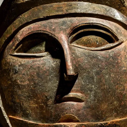 Prompt: 500mm photo of a ancient mask with many eyes, museum exhibit, award winning