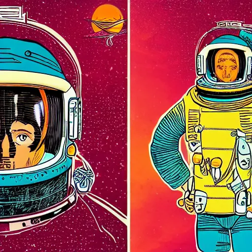 Image similar to in the style of max prentis and deathburger and laurie greasley a portrait of astronaut, highly detailed, colourful, 8k wallpaper