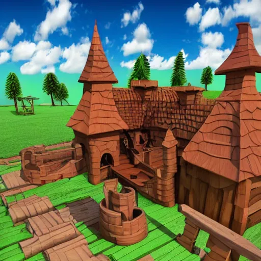 Image similar to wooden castle,cartoony,isometric sky view,3D,diorama,high quality!!!!!!!!!!!!!!!