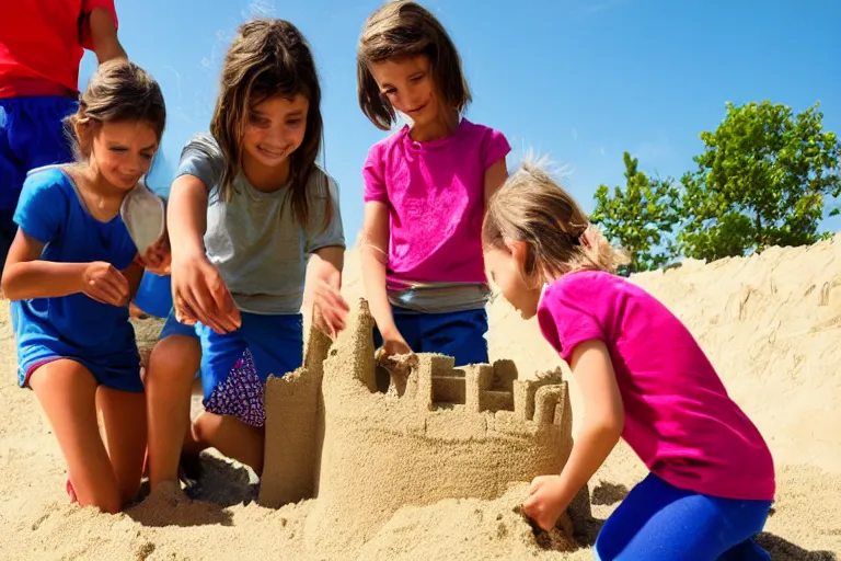 Image similar to children touching a sand castle