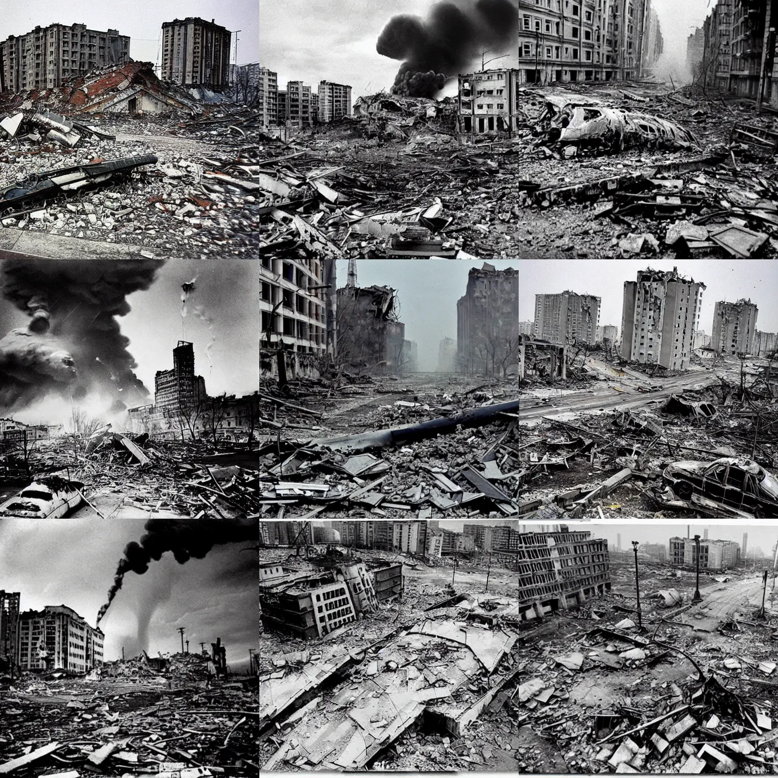 Prompt: dynamic photo of destroyed after nuclear bombardment vladivostok, great composition,